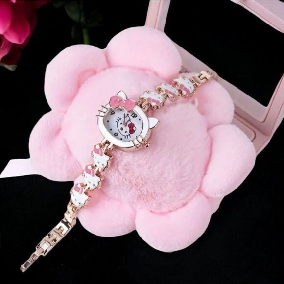 Hello Kitty Rose Gold Watch White Cat Face Links Analog Battery Metal Links Band - Picture 7 of 7